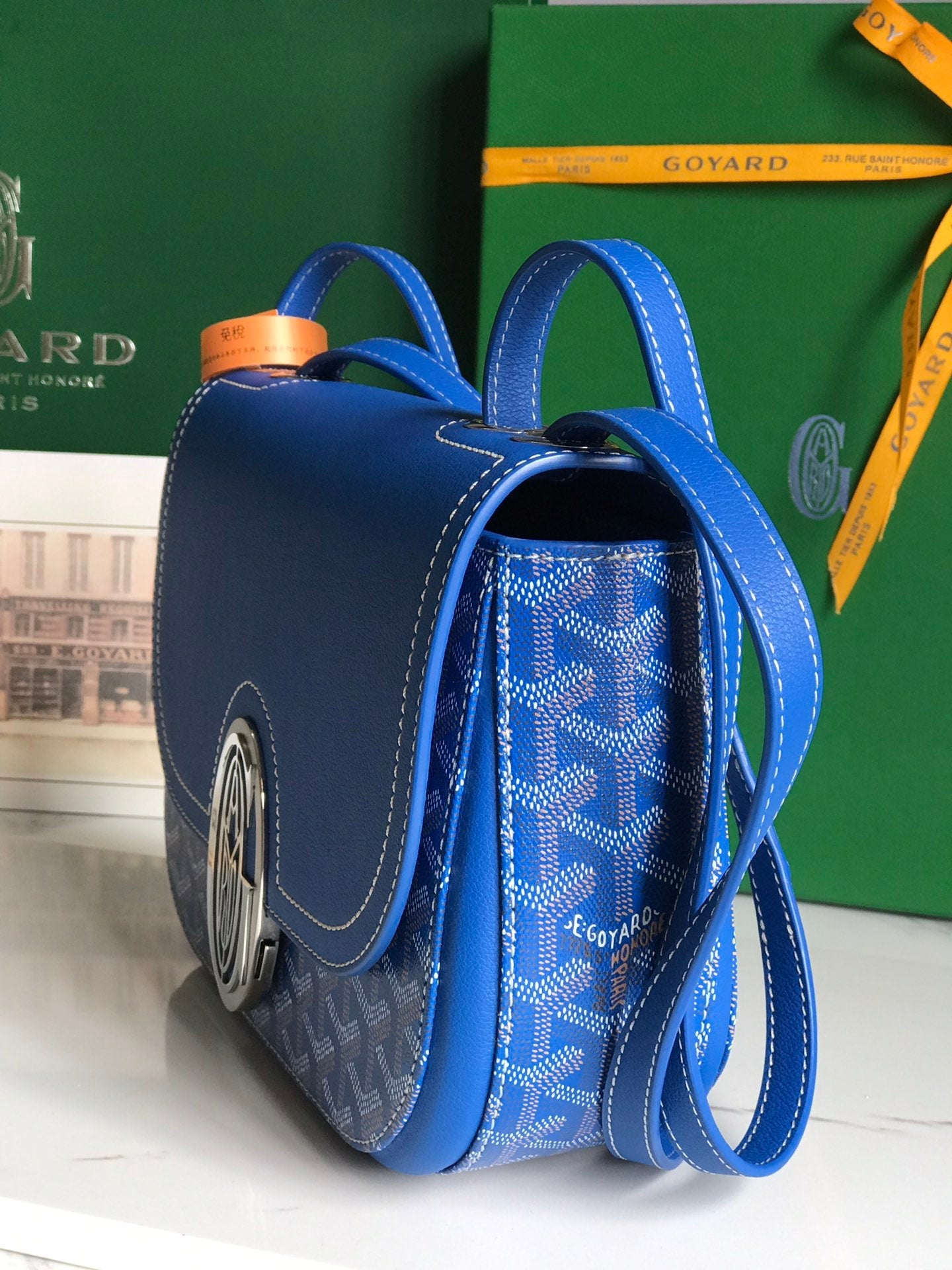 Goyard 233 Bag 25 Cm Sapphire Blue Calfskin And Goyardine Canvas 25cm