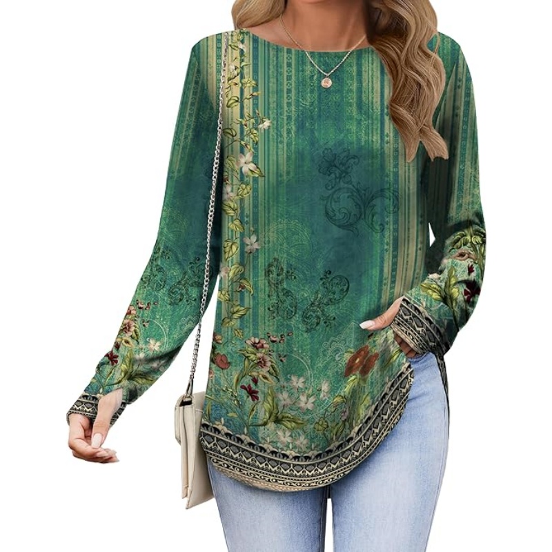 Women's Long Sleeve Crew Neck Tunic Tops