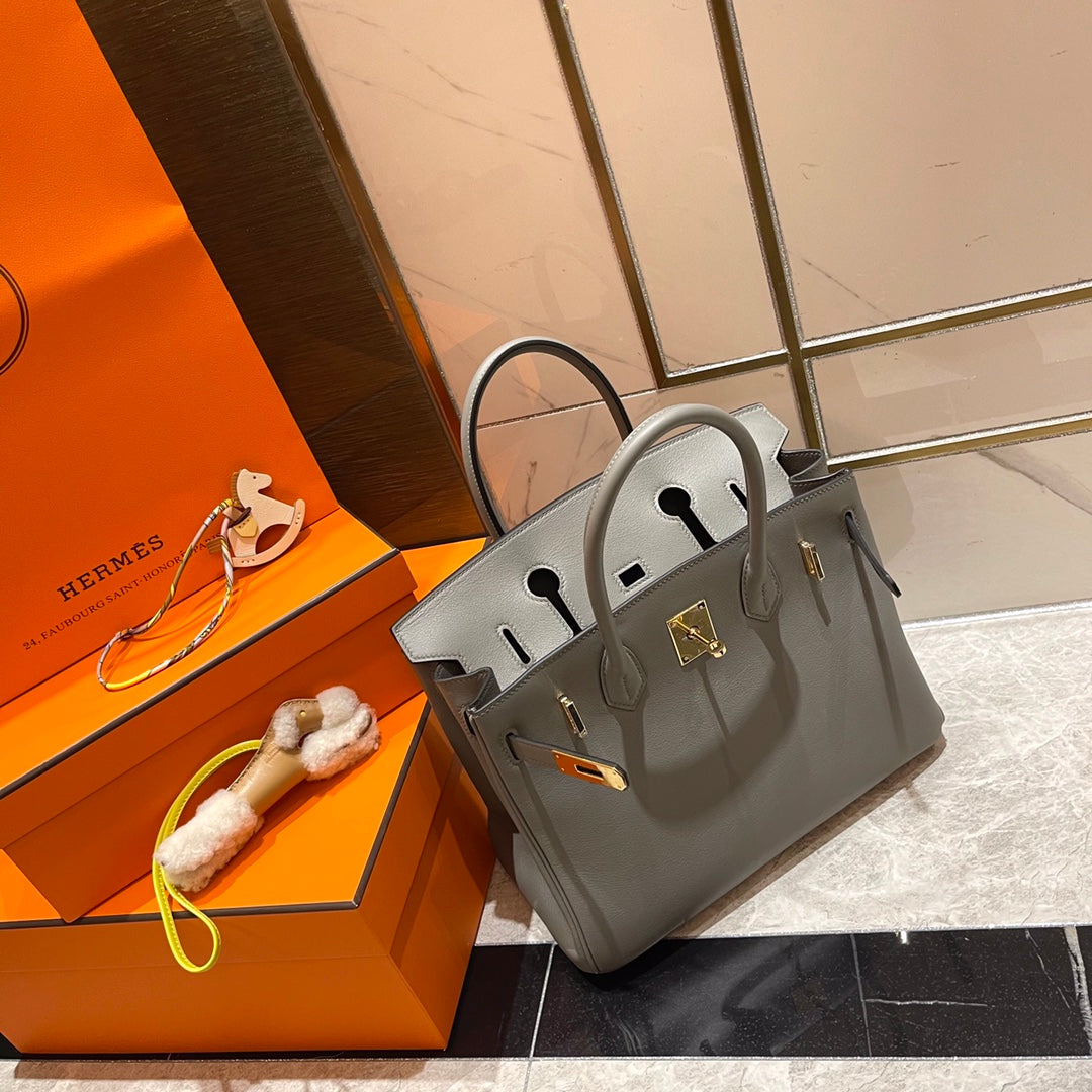 Hermes Birkin 30Cm Grey Swift Leather Gold Hardware