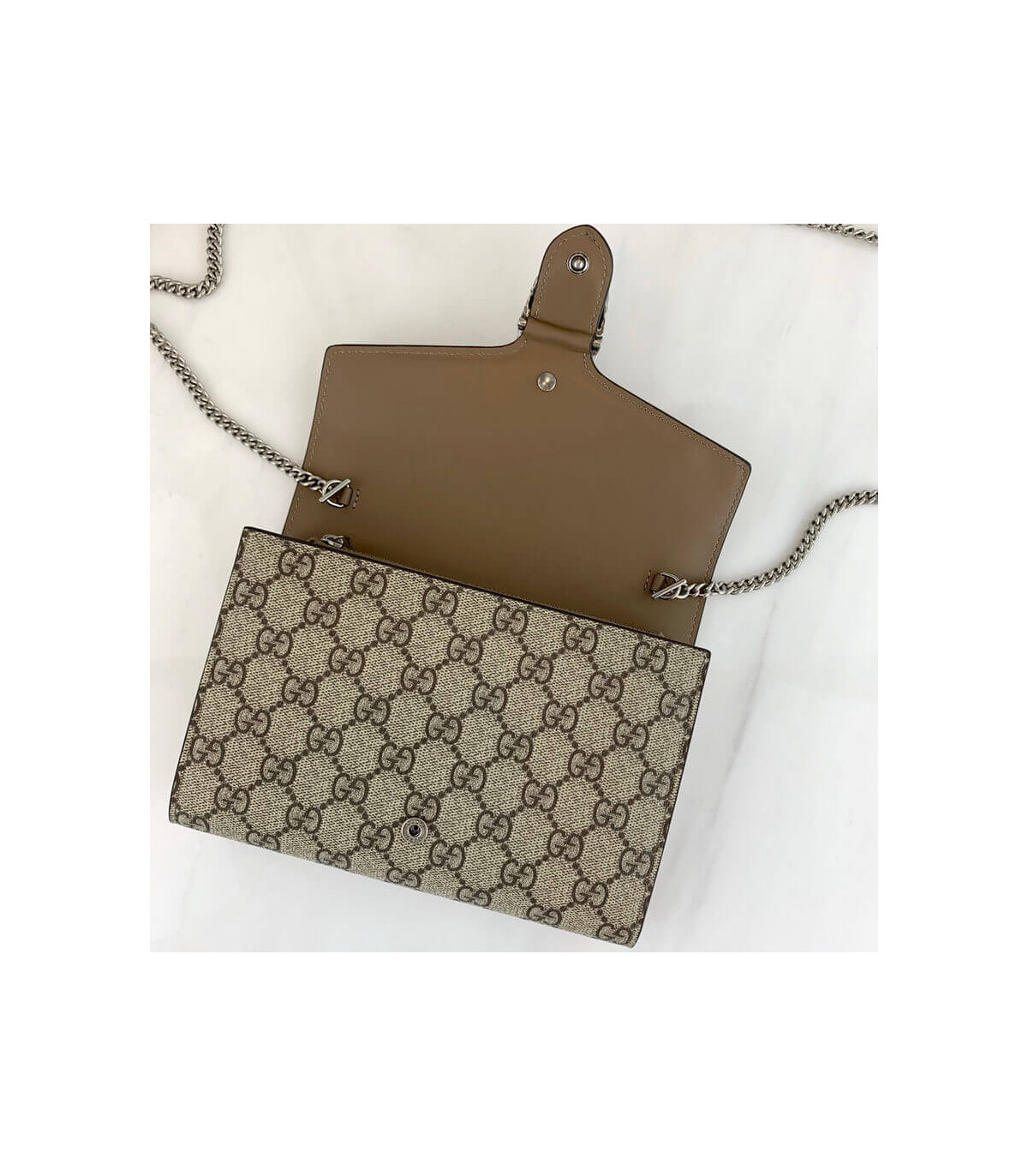Gucci Dionysus GG Supreme Chain Wallet Beige 20cm