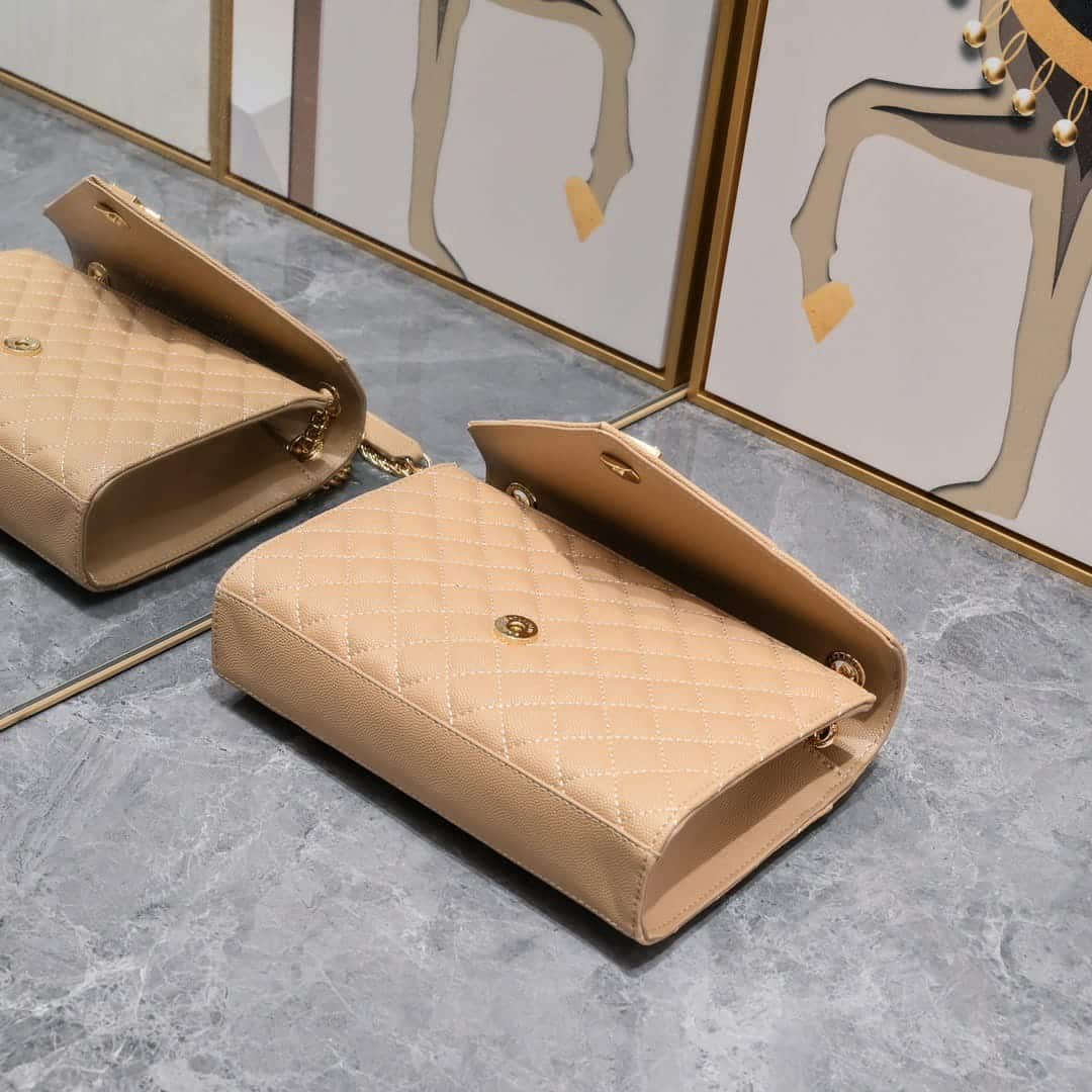 Saint Laurent Envelope Matelassé Grain De Poudre Dark Beige 24Cm