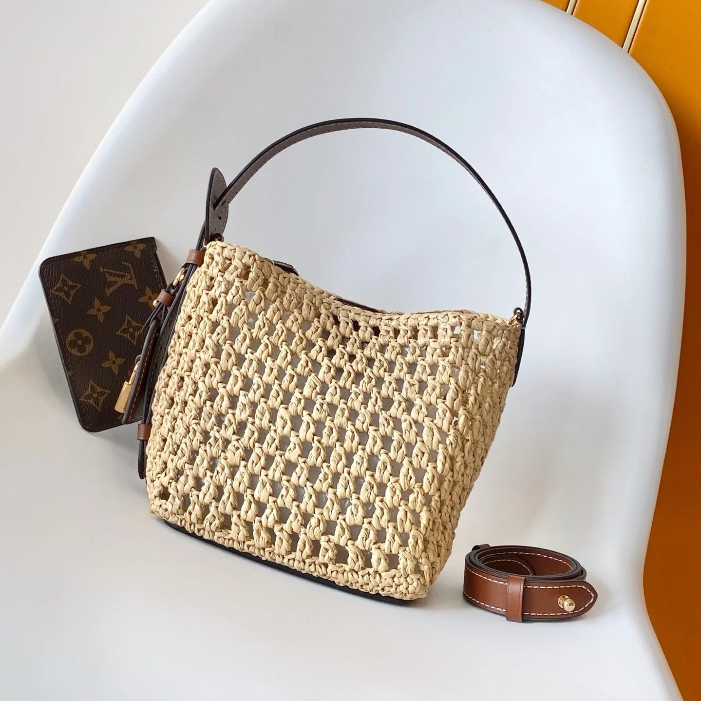 LV M14217 All In BB 16cm Brown Raffia & Cowhide-leather trim