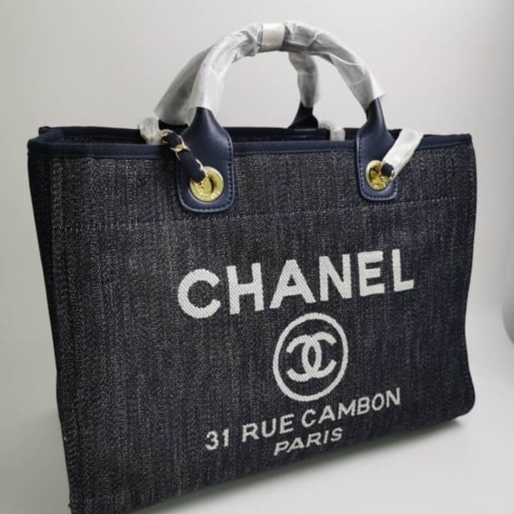 Chanel Medium Deauville Canvas Tote Blue 38Cm