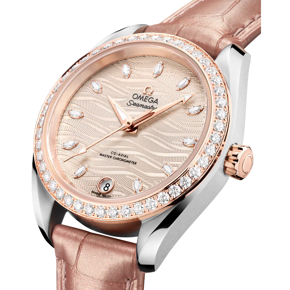 Omega Seamaster Aqua Terra 150M 34 mm Grey Dial with Diamonds Stainless Steel and Sedna™ 18k Rose Gold Strap 220.28.34.20.59.001