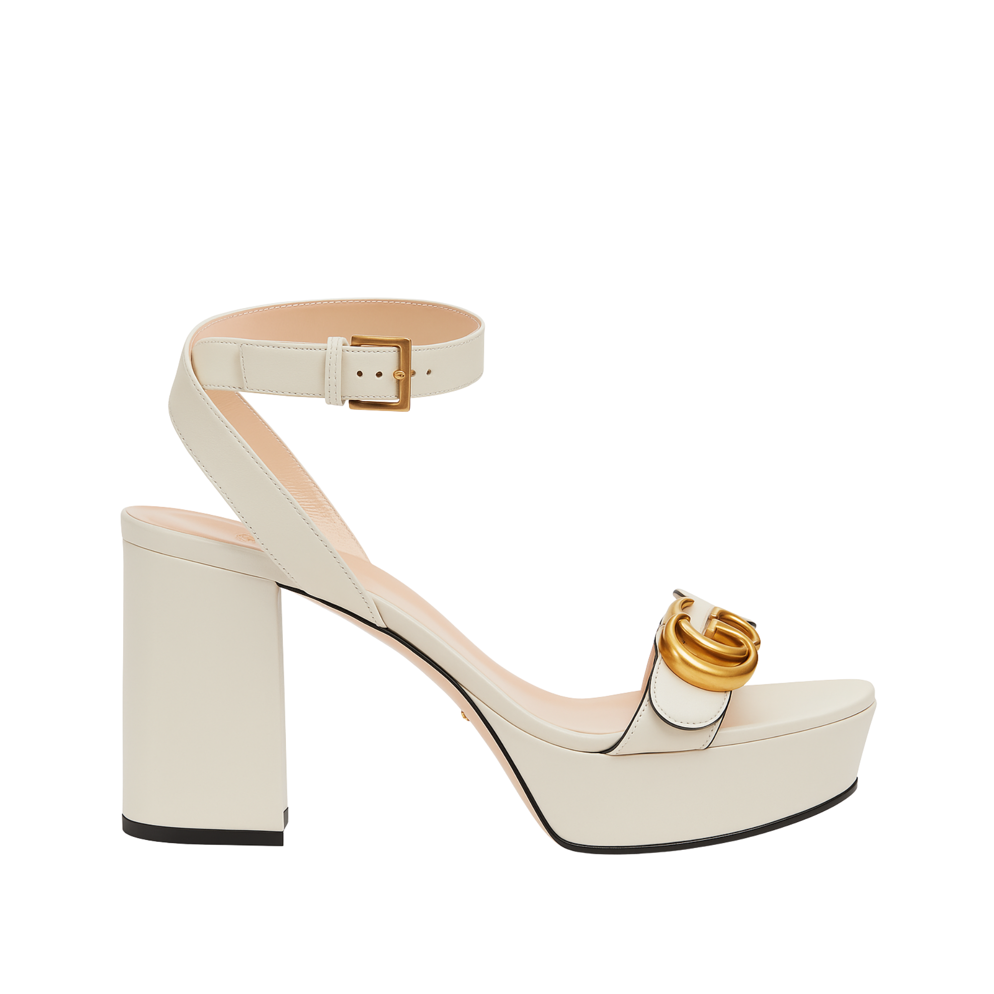 Gucci Gg Leather Heeled Sandal White