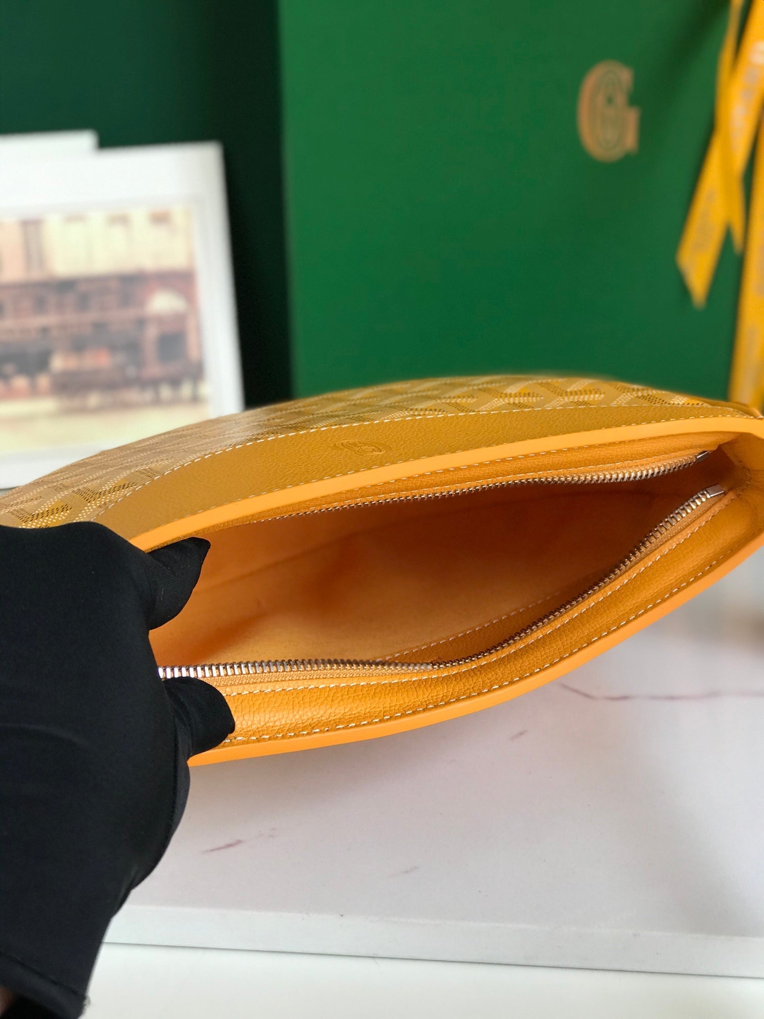 Goyard Hirondelle Bag 25 Cm Yellow Lambskin And Goyardine Canvas