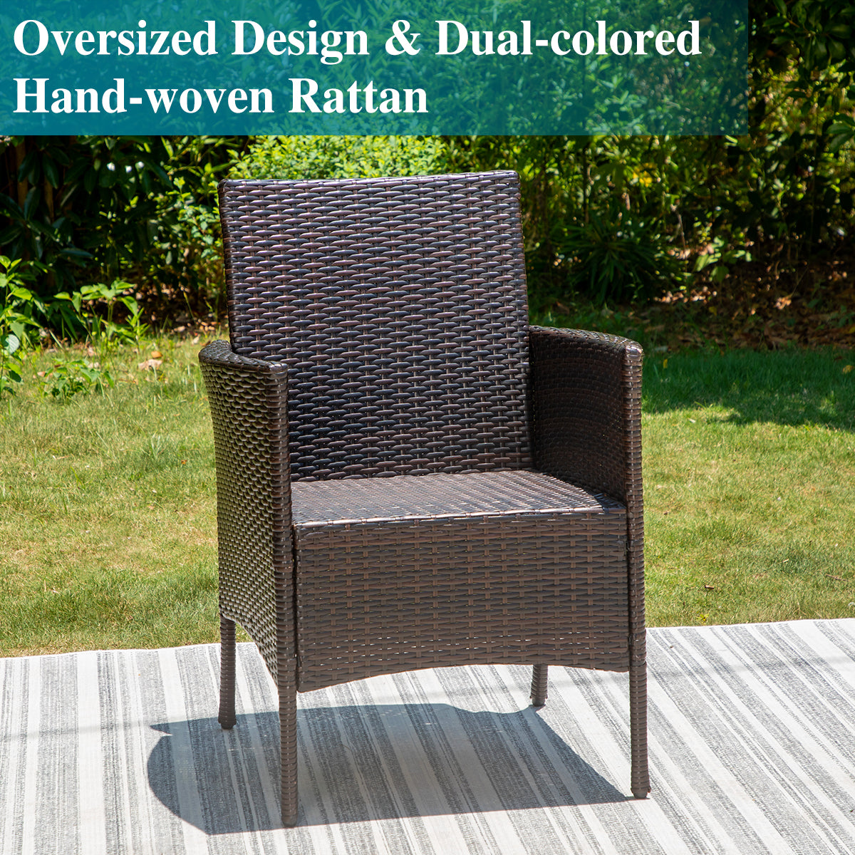 6 Piece Outdoor Dining Set with Acacia Wood Table & Wooden Bench and 4 Cushioned Rattan Wicker Chairs