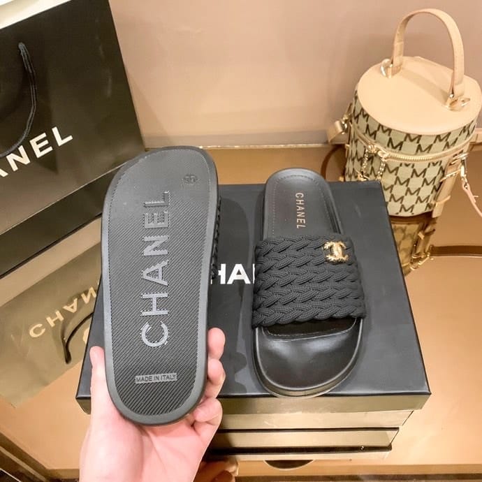 Chanel Braided Slides Black