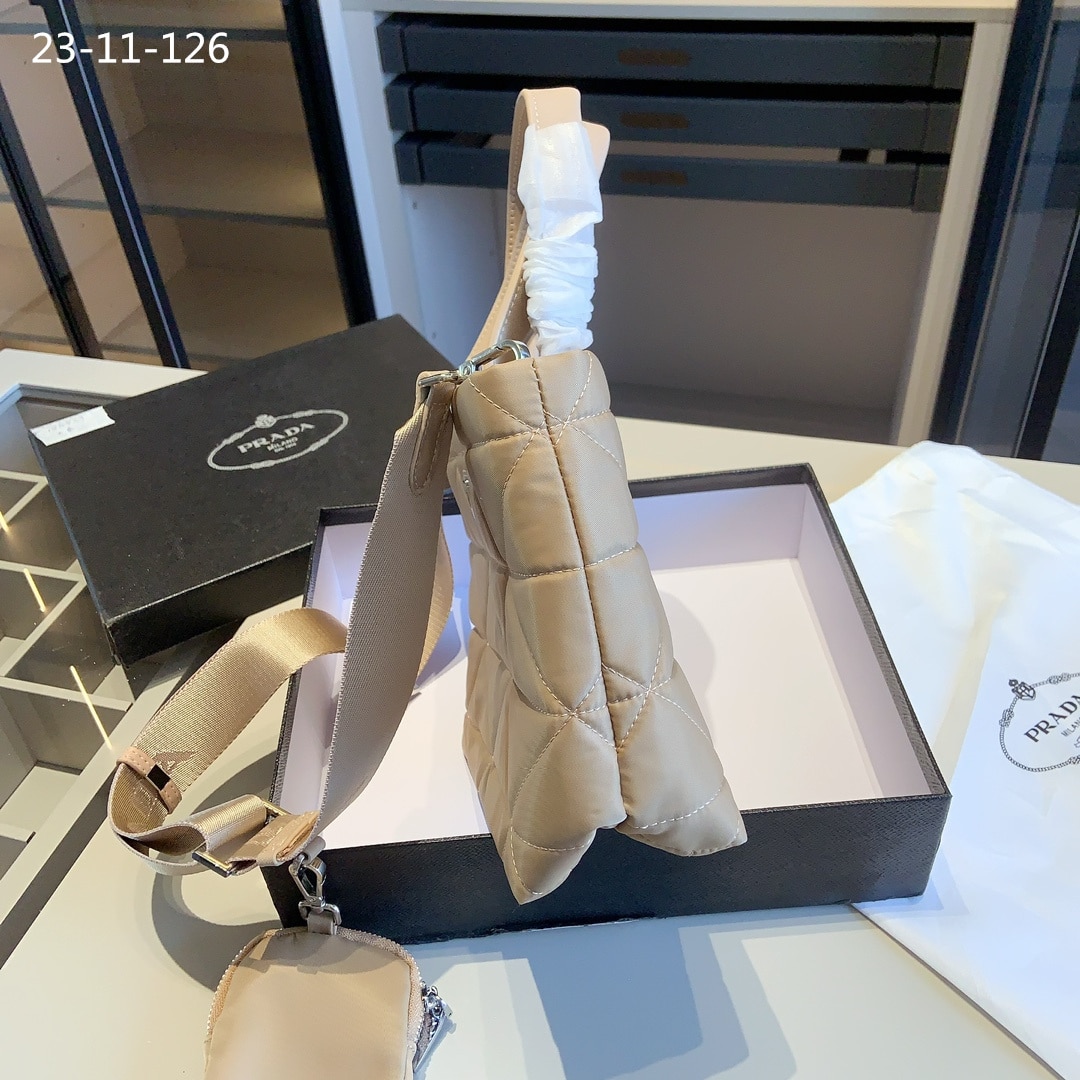 Prada Re Nylon Padded Tote Bag Beige 23Cm