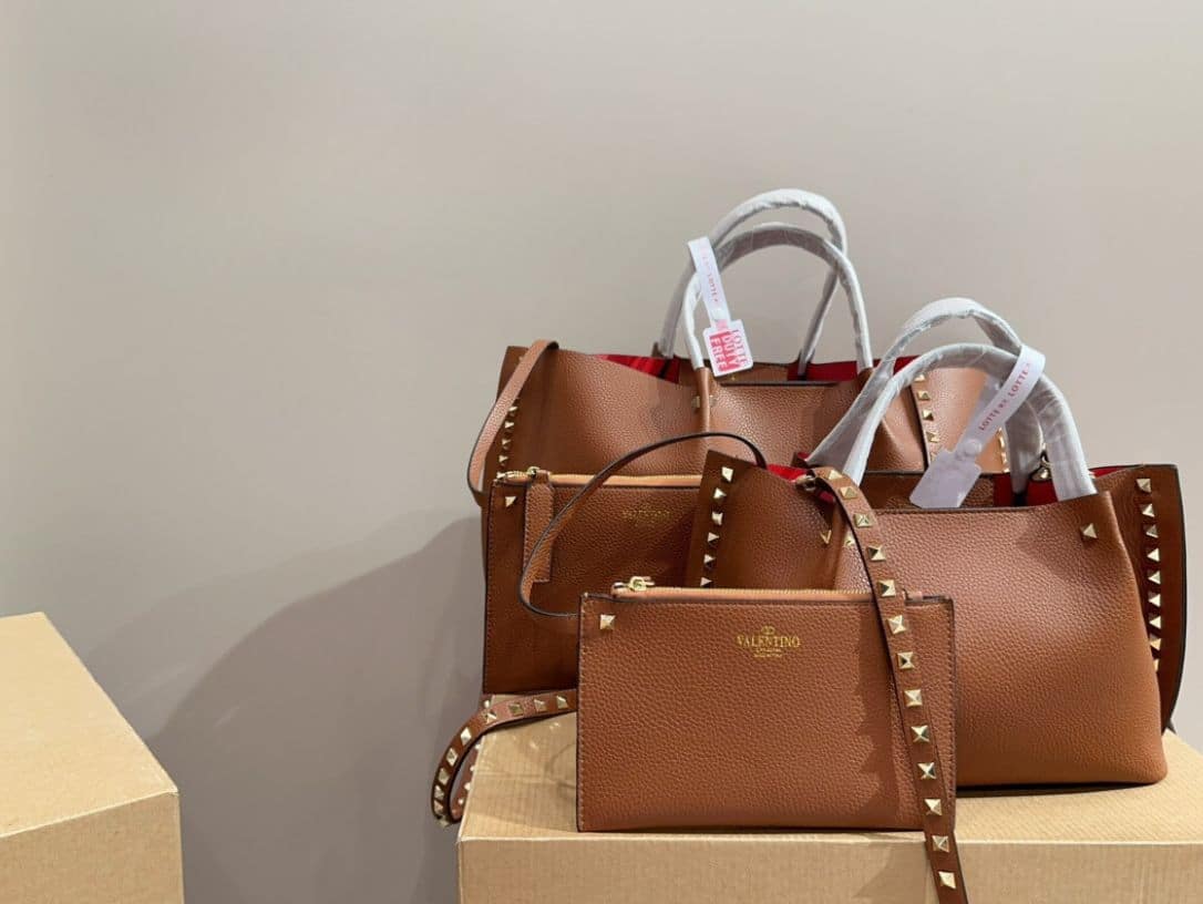 Valentino Garavani Rockstud Leather Tote Brown 36Cm