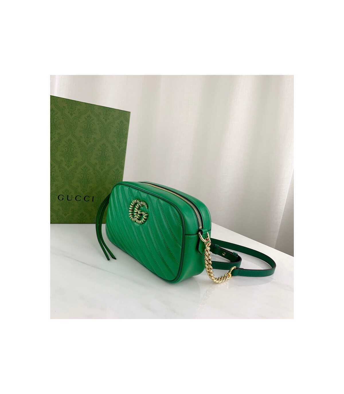Gucci GG Marmont Small Shoulder Bag Green and Emerald Leather