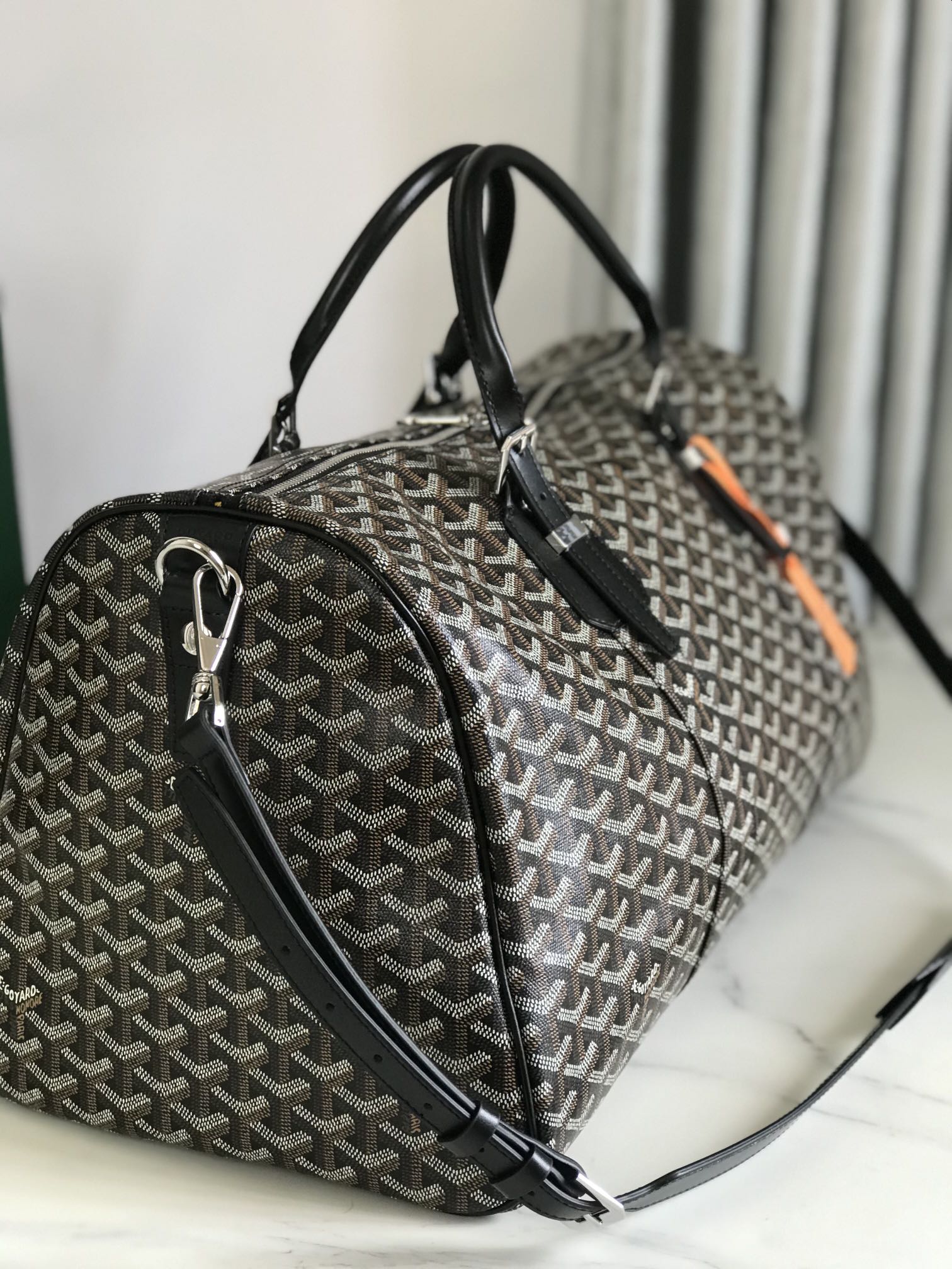 Goyard Boston 50 Bag Cm Black Goyardine Canvas And Calfskin Trim