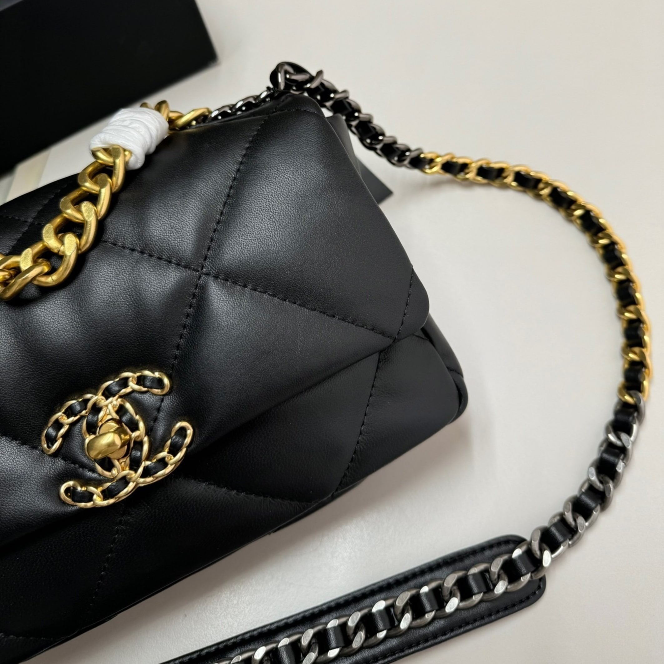 Chanel 19 Handbag Shiny Gold And Silver Tone Black 26Cm AS1160 B04852 94305