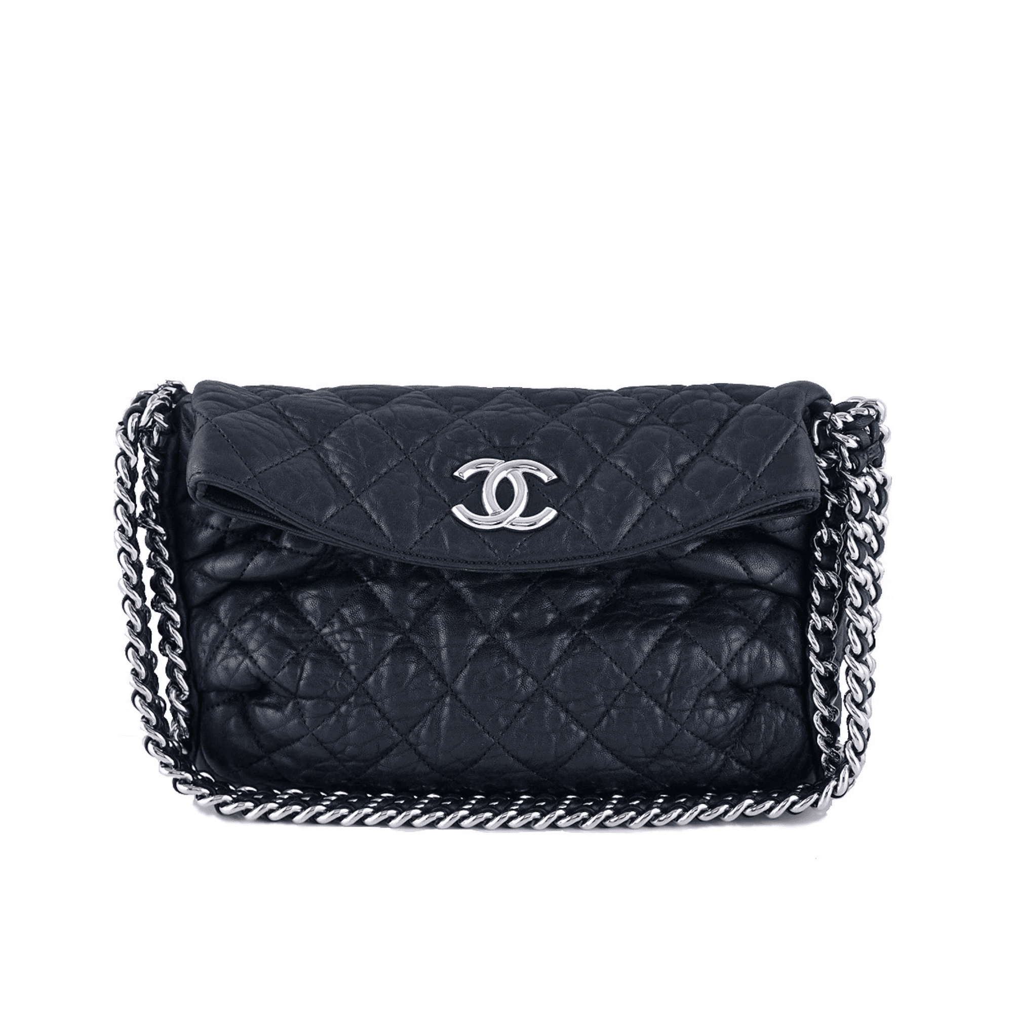Chanel Black Quilted Washed Lambskin Chain Around Hobo 31cm
