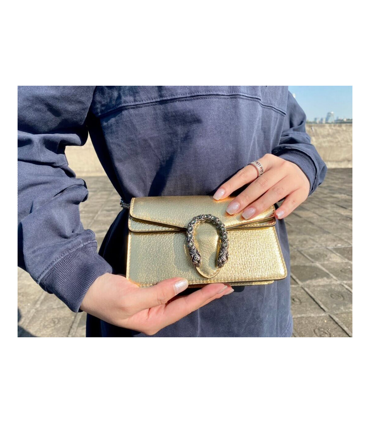 Gucci Dionysus Small Shoulder Bag in Gold Lame Leather