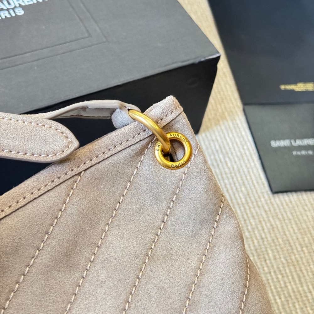 Saint Laurent Niki Supple Bucket In Suede Gray 38cm