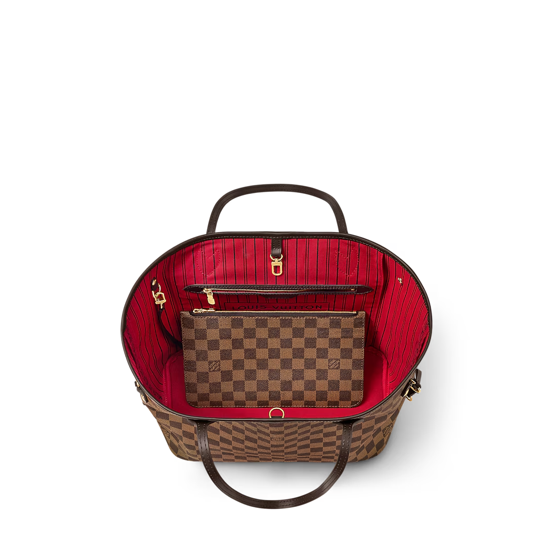 Louis Vuitton Neverfull MM Tote Bag Damier Ebene Cerise Red 31cm N40599