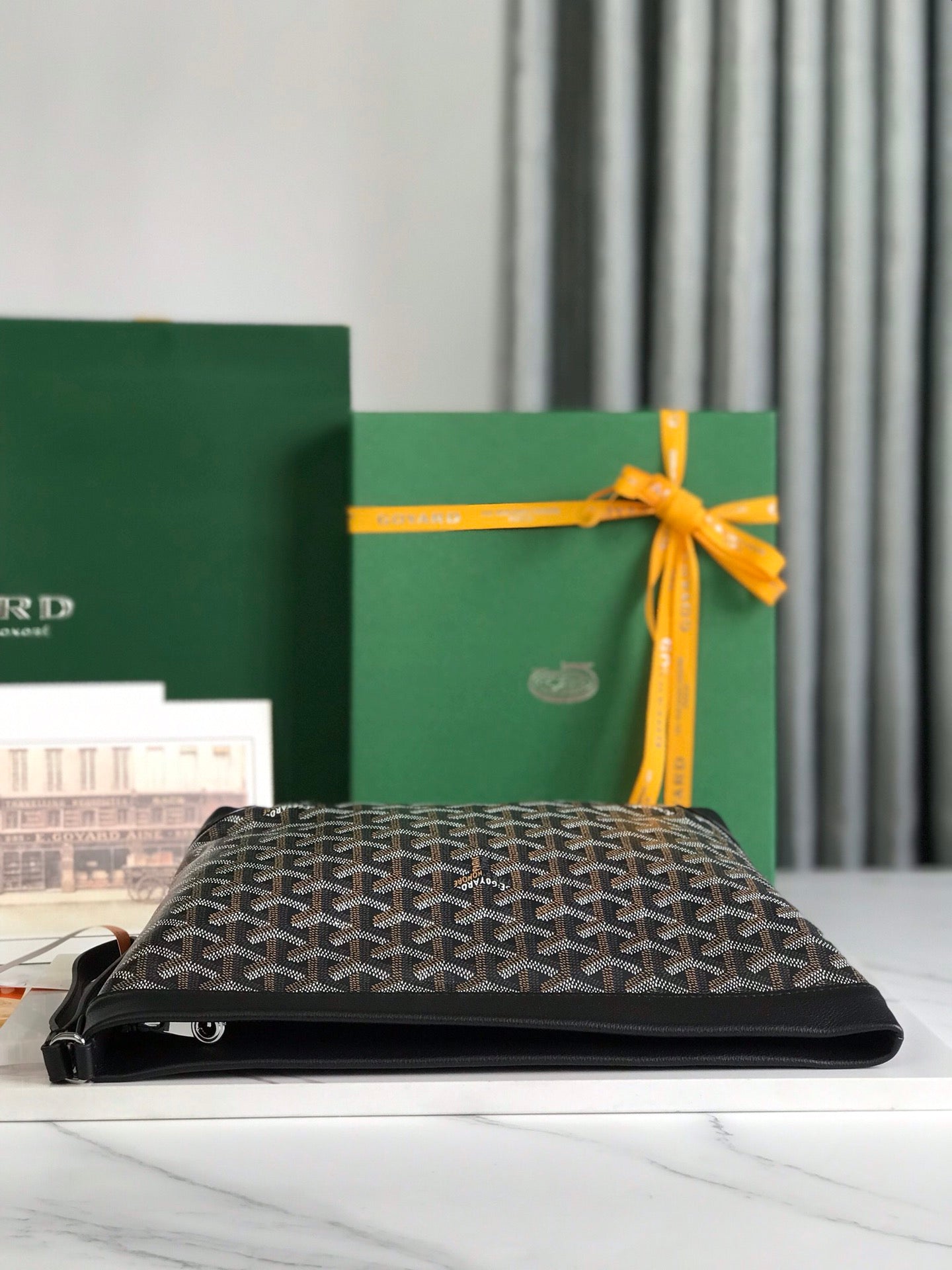 Goyard Conti Pouch 24 Cm Black Lambskin And Goyardine Canvas