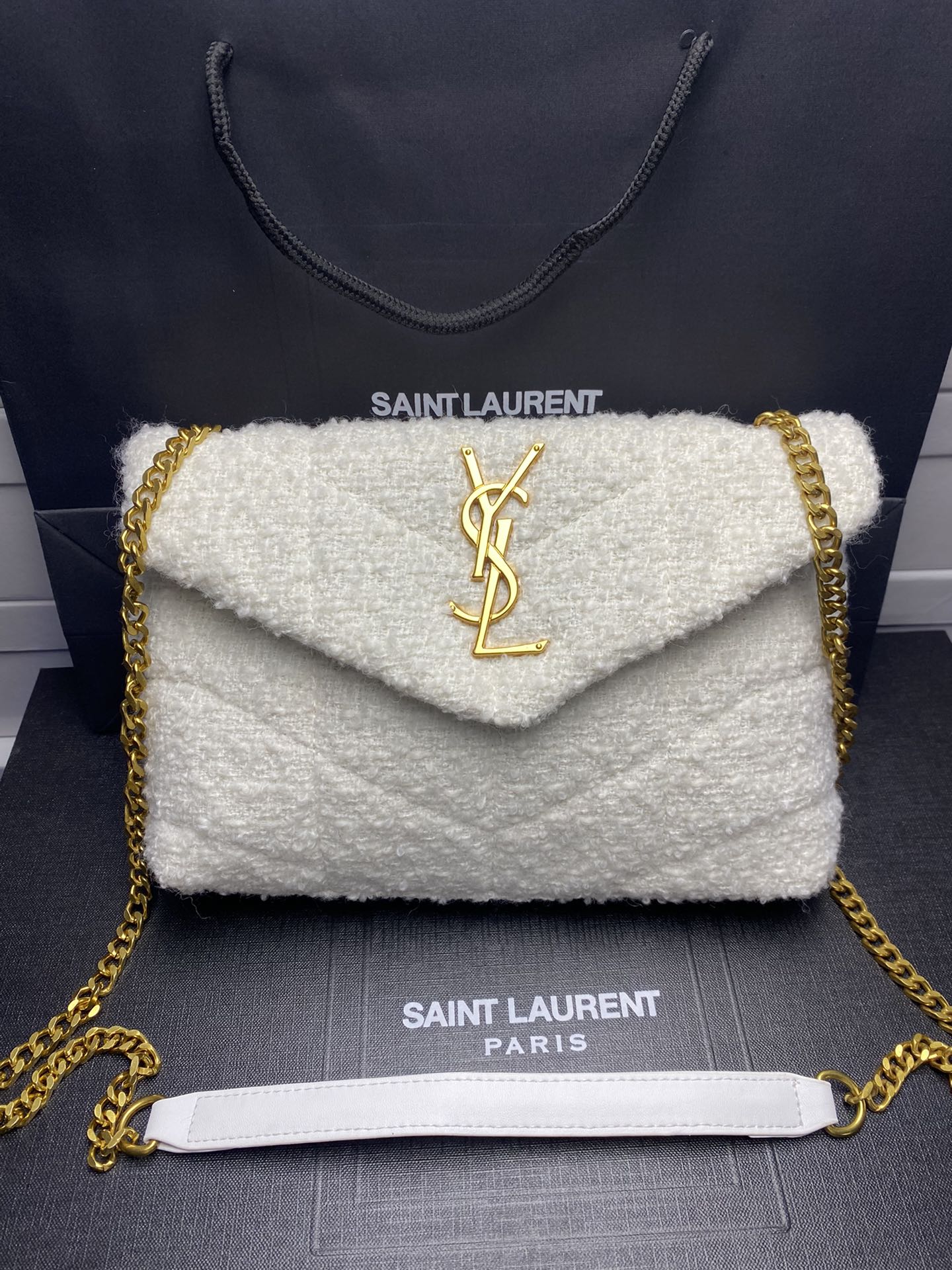 Saint Laurent Small Loulou Boucle Bag White 23Cm
