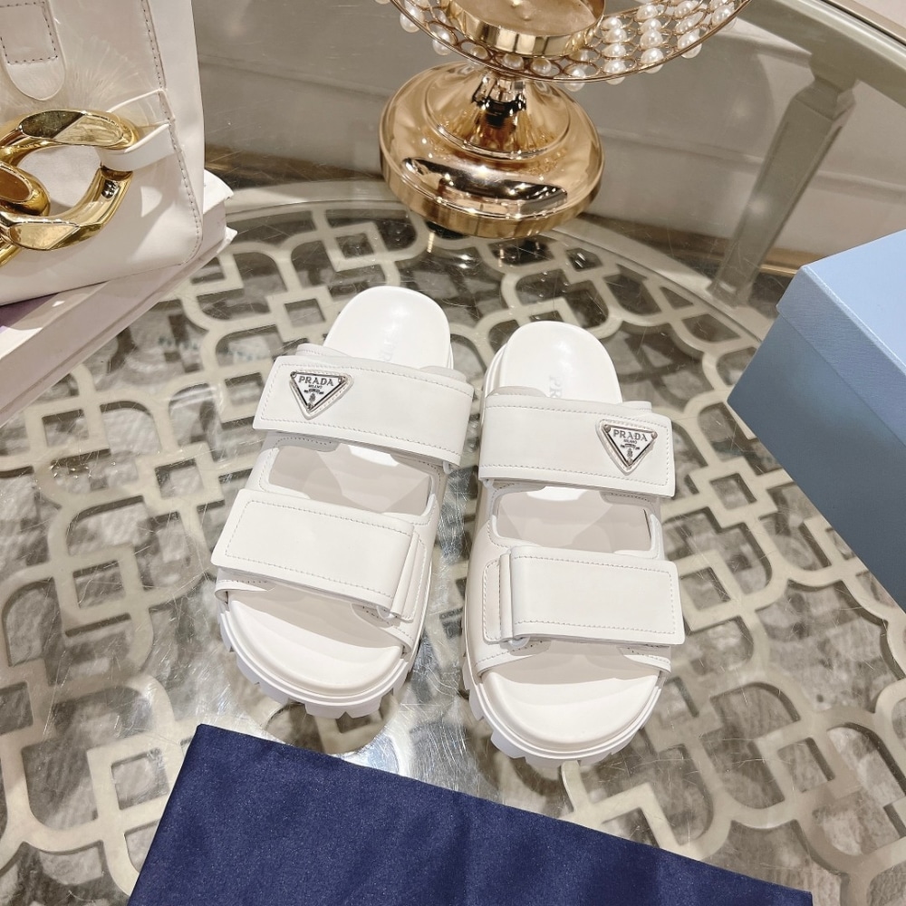 Prada Leather Strap Sandals White