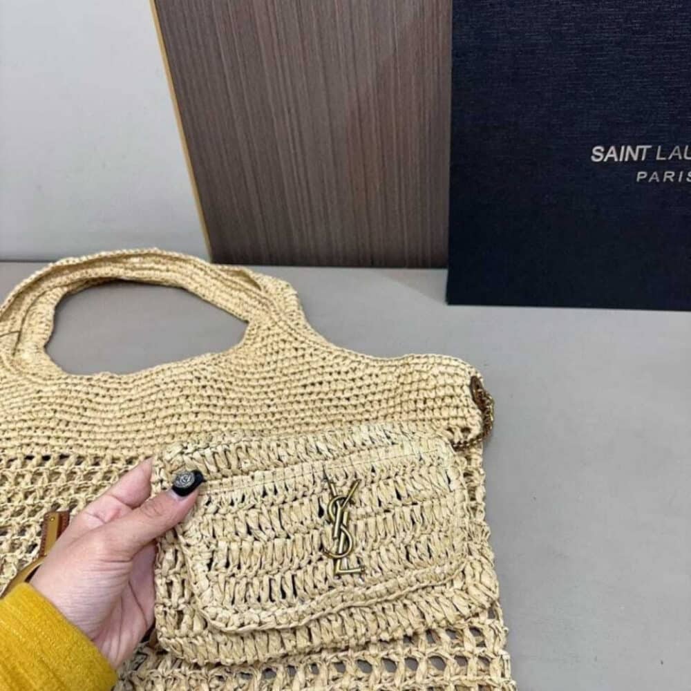 Saint Laurent Icare In Raffia Natural Gold 43Cm 772191GAAEK2063