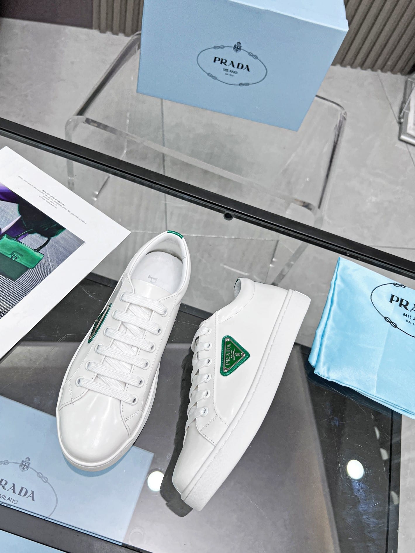 Prada Brushed Sneakers Leather White White Mango 2Ee376 3F0E F0Djt