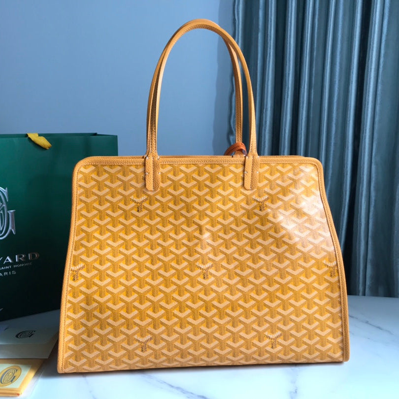 Goyard Hardy Pm Bag 40 Cm Yellow Goyardine Canvas And Taurillon Leather Trim