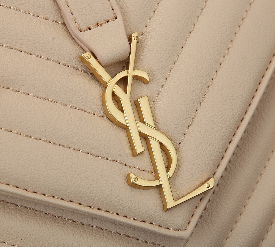 Saint Laurent Collège Medium Chain Bag In Quilted Leather Beige 24Cm