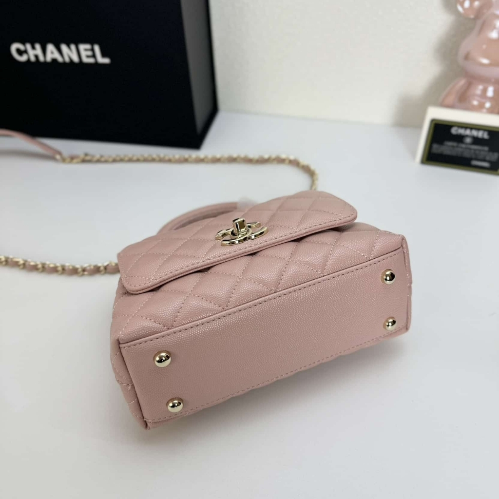 Chanel Mini Coco Handle Flap Bag Caviar Gold Hardware Pink 19Cm