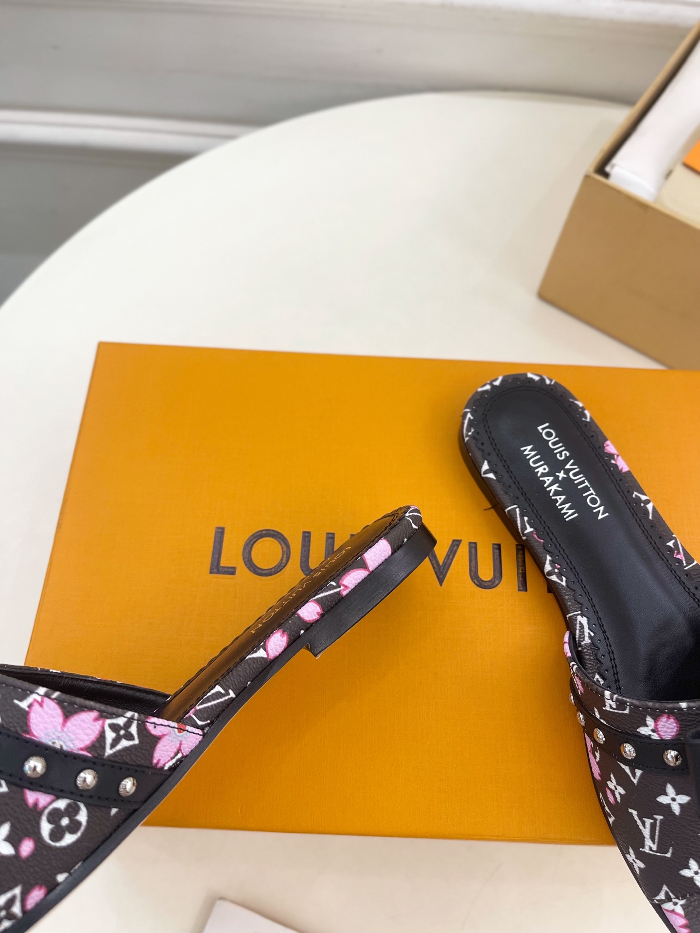 Louis Vuitton x Takashi Murakami Cherry Blossom Flat Slide Black Monogram with Bow