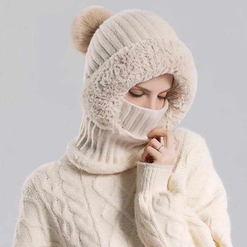 Women's Knitted Beanie Hat with Face Cover