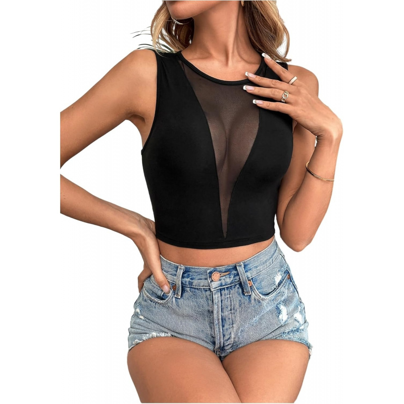 Women's Y2K Sleeveless Crop Top Sheer