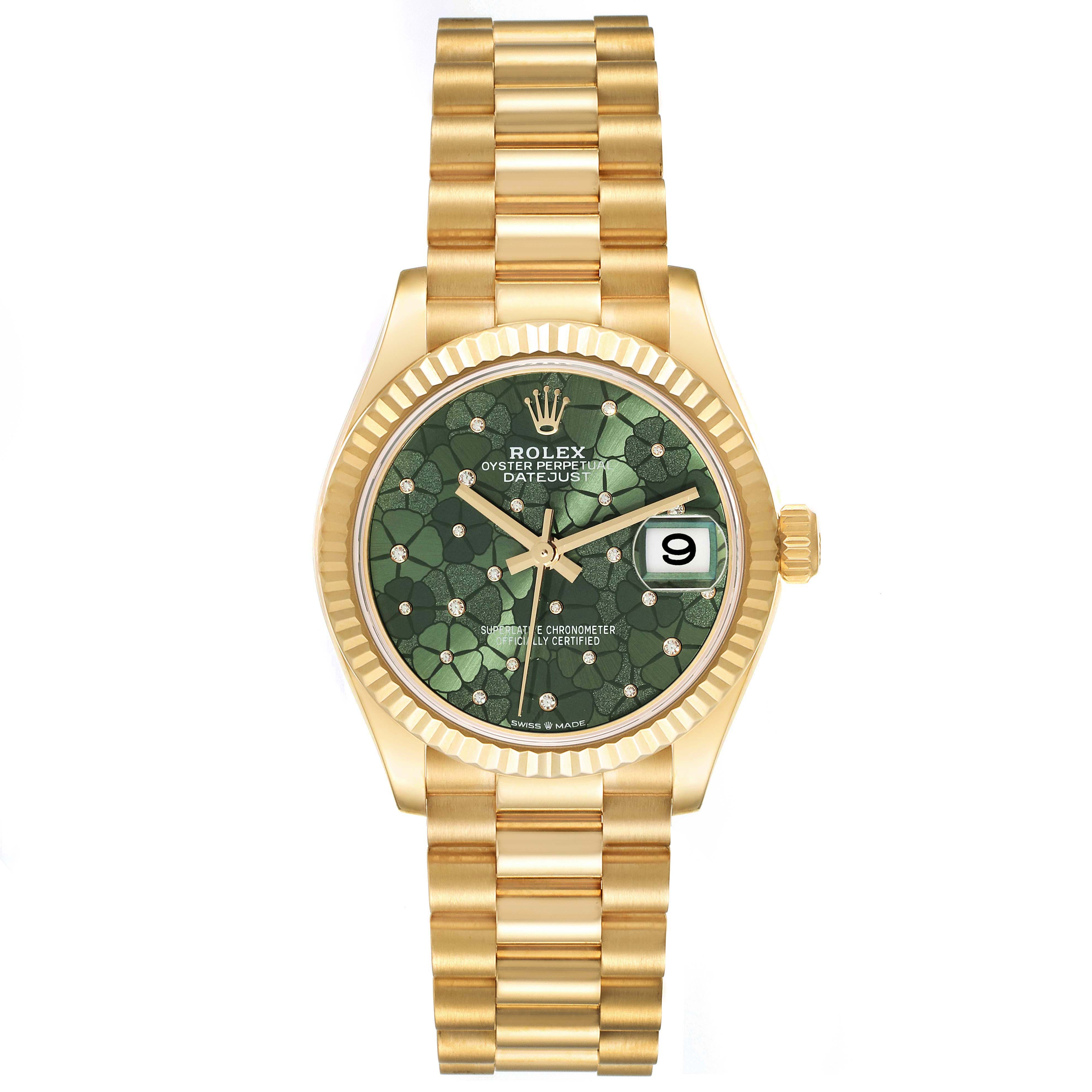 Rolex Datejust m278278-0046 Olive Green Floral Motif 31mm President Bracelet Watch