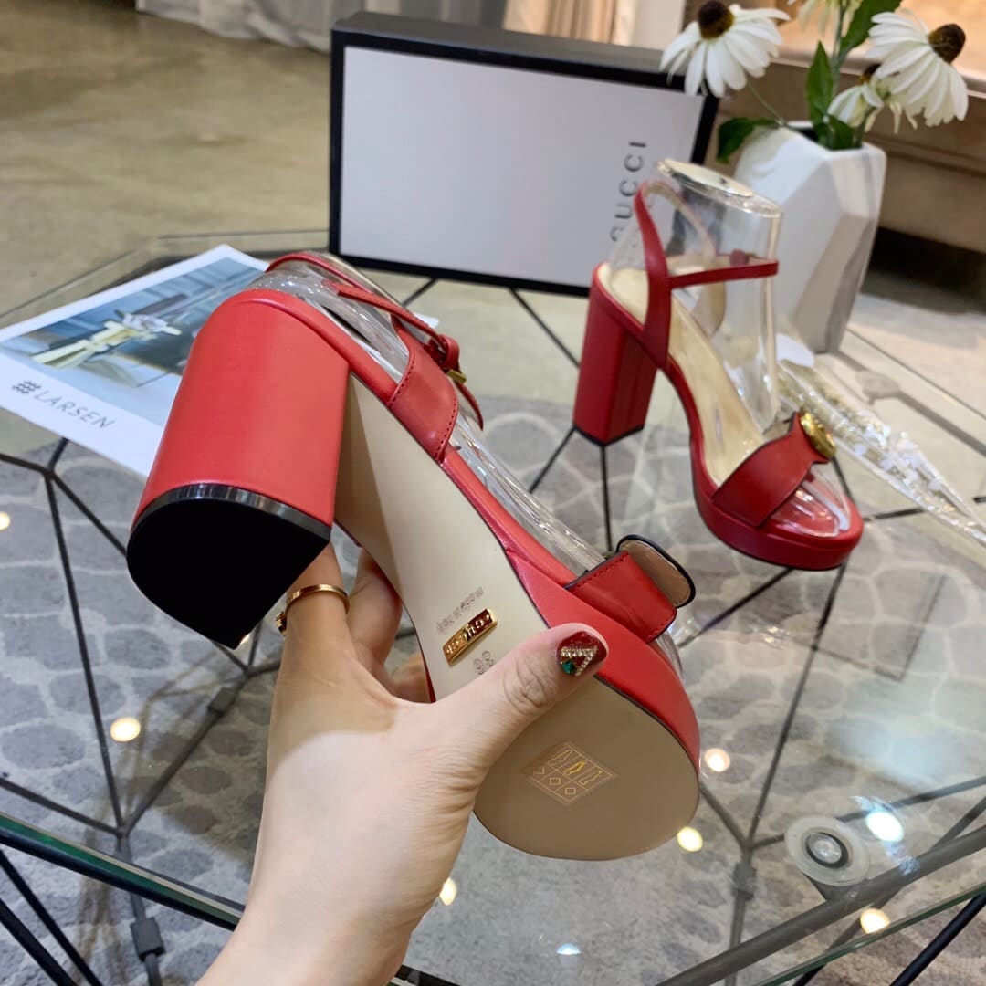 Gucci Gg Leather Heeled Sandal Red