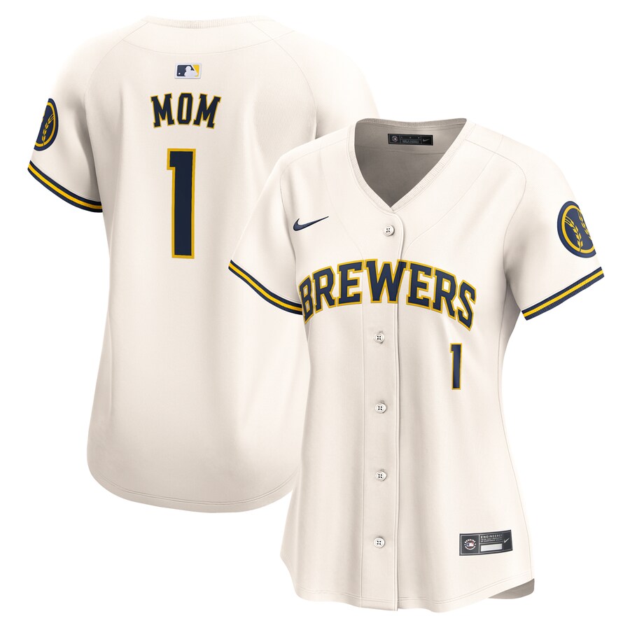 Milwaukee Brewers Women's #1 Mom Home Limited Jersey Cream