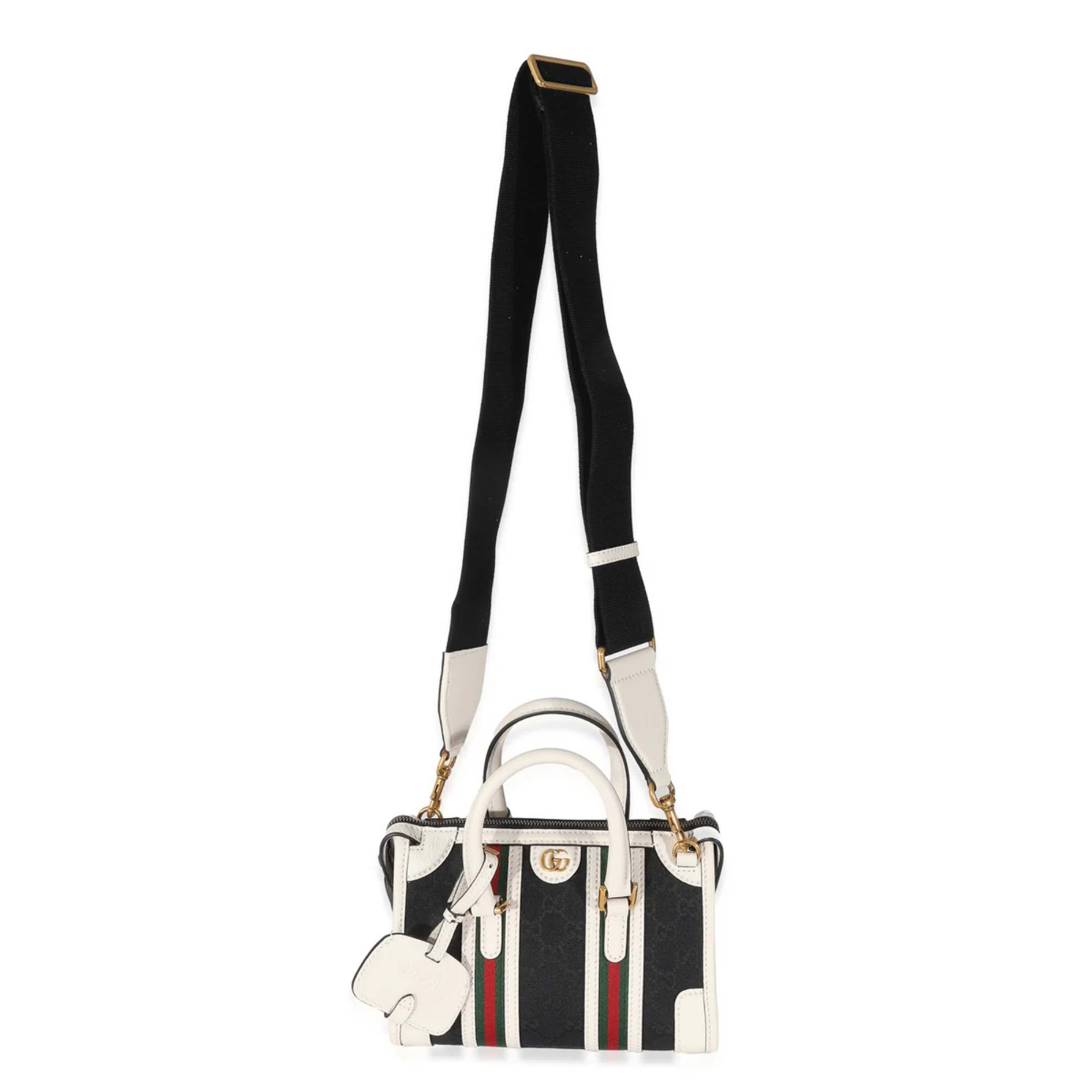 Gucci Black White Canvas Mini Double G Top Handle Bag 22cm/8.6in