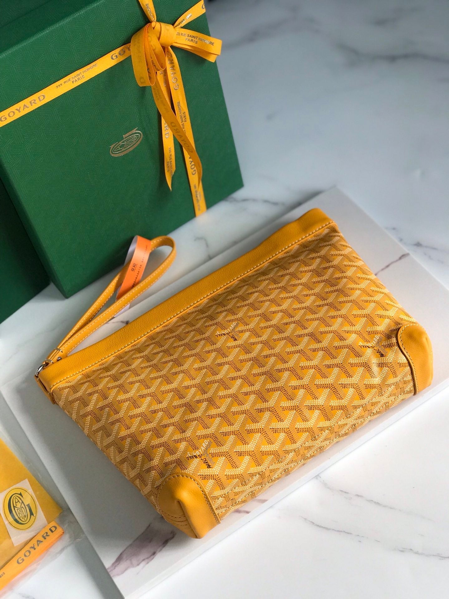 Goyard Conti Pouch 24 Cm Yellow Lambskin And Goyardine Canvas