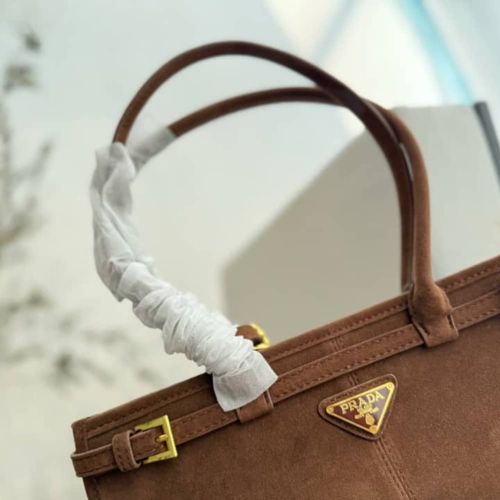Prada Bonnie Medium Suede Handbag Brown 32Cm 1Ba426 2C4S F0401 V Moo