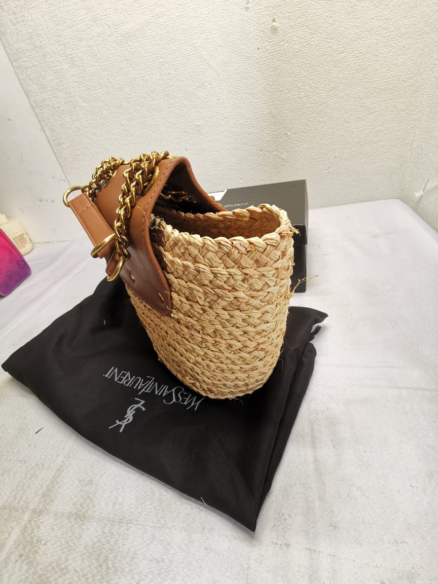 Saint Laurent Mini Manon In Raffia And Aged Vegetable Tanned Leather Naturel 23Cm 774269Gaaed9051