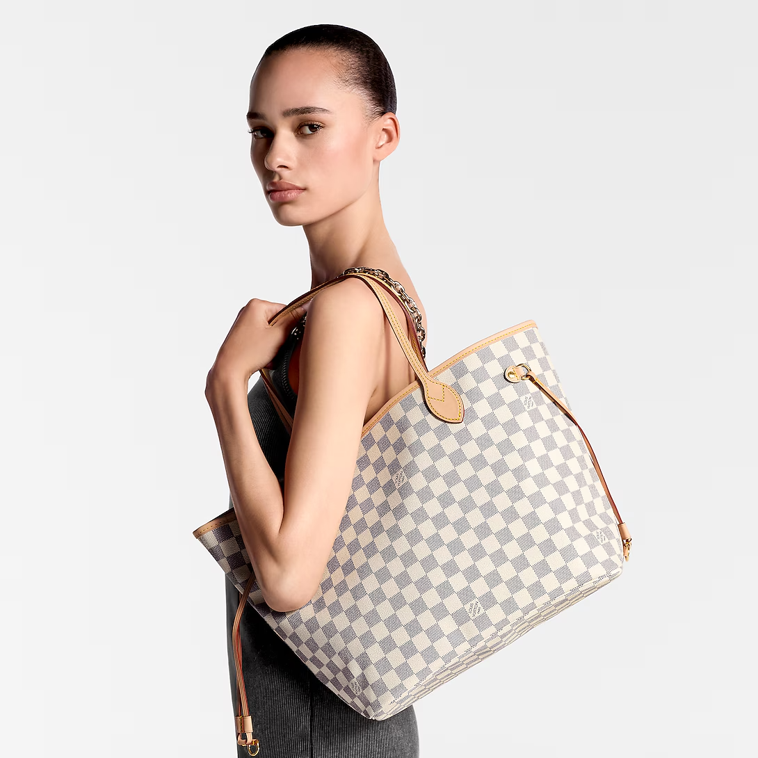 Louis Vuitton Neverfull MM Tote Bag Damier Azur Canvas Rose Ballerine 31cm N40603