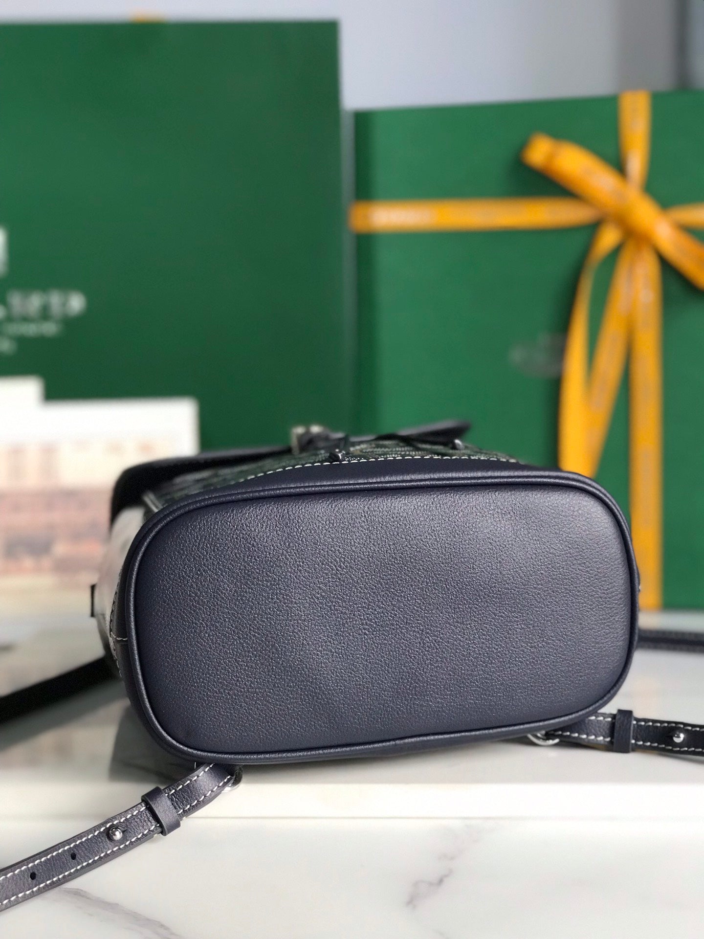 Goyard Alpin Mini Backpack 21cm Navy Blue Lambskin And Goyardine Canvas