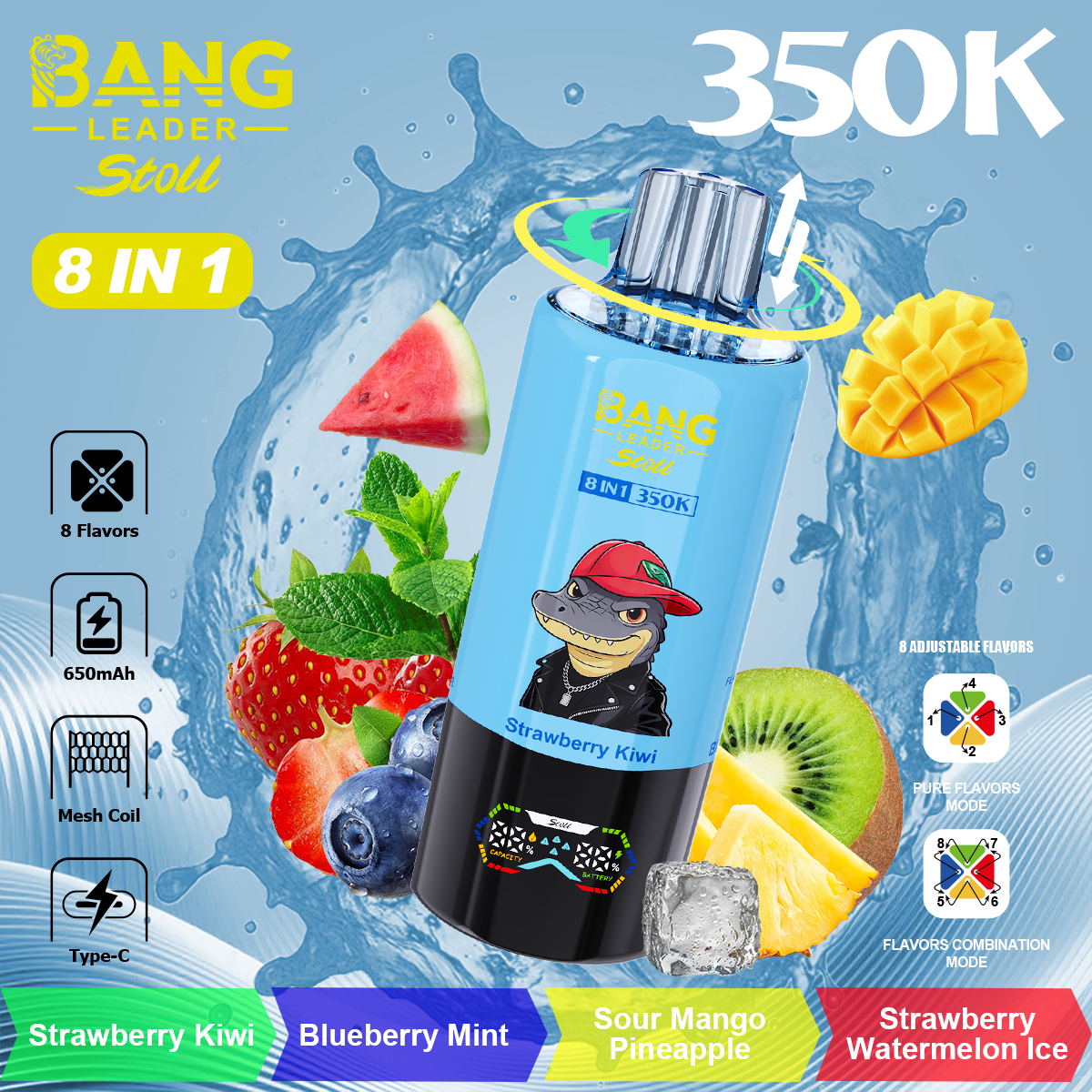 Bang Leader 350K Puffs 8-in-1 Prefilled Vape | 8 Flavors in 1 Device,  Rechargeable, 3%  5%