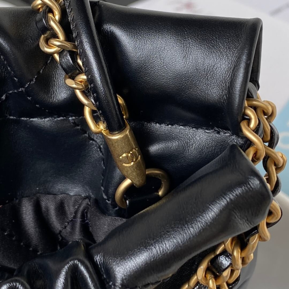 Chanel Mini 22 Handbag Shiny Calfskin & Gold Metal Black 20cm