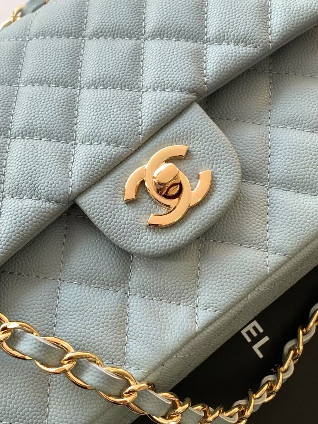 Chanel Classic Flap Bag 25 cm Light Blue Caviar Gold-Tone Hardware A01112