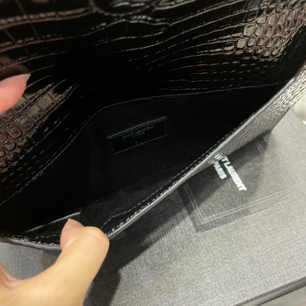 Saint Laurent Uptown Pouch In Crocodile Embossed Shiny Leather