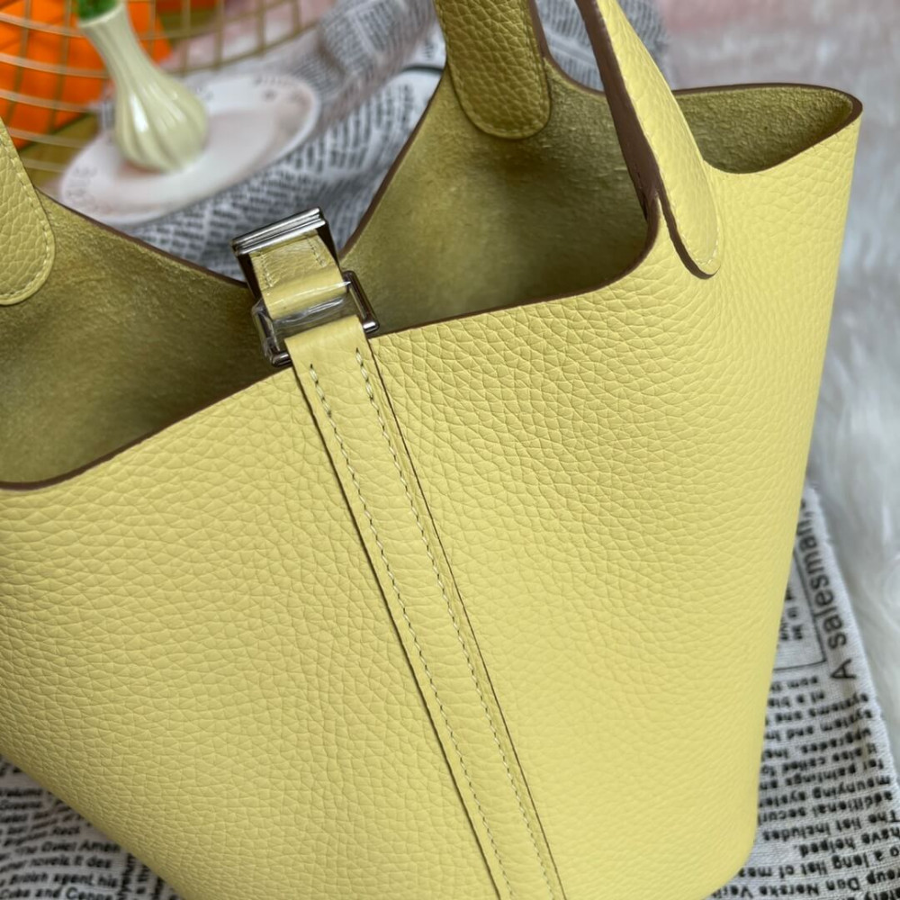 Hermes Picotin Lock Bag In Taurillon Clemence Limoncello 22Cm