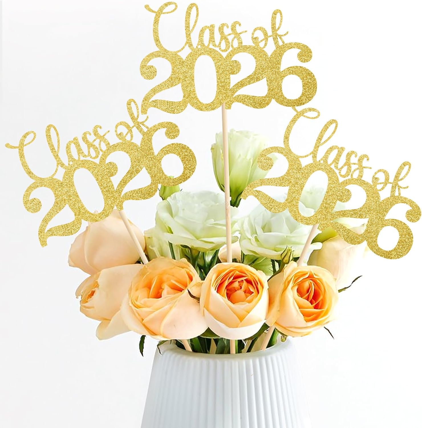 Graduation Decorations Class of 2026, 12 PCS Gold Double-Sided Graduation Centerpieces for Tables, Glitter Table Toppers, Grad Party Decorations
