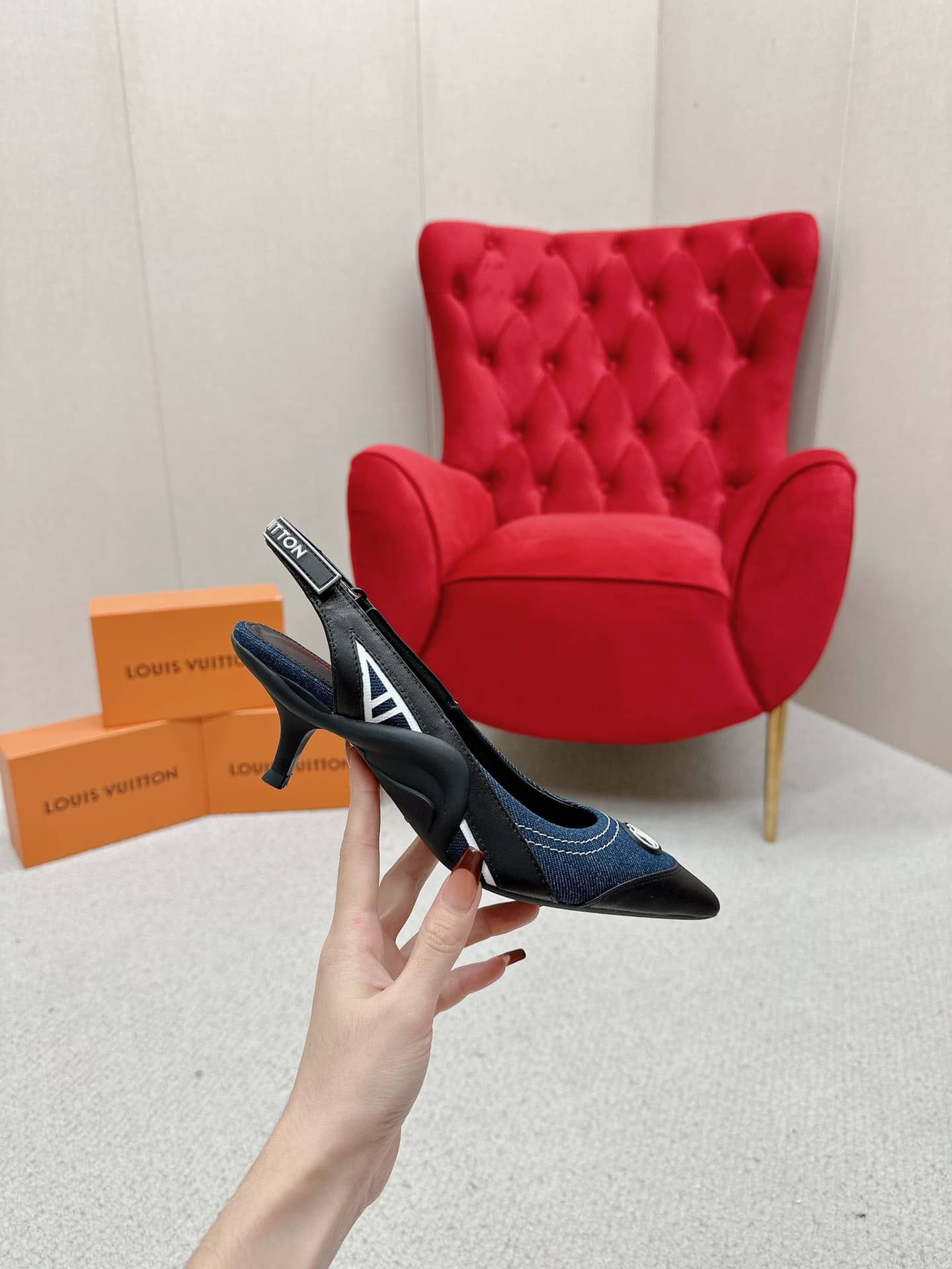 Louis Vuitton Archlight Slingback Pump Black And Denim Blue 1Aabob