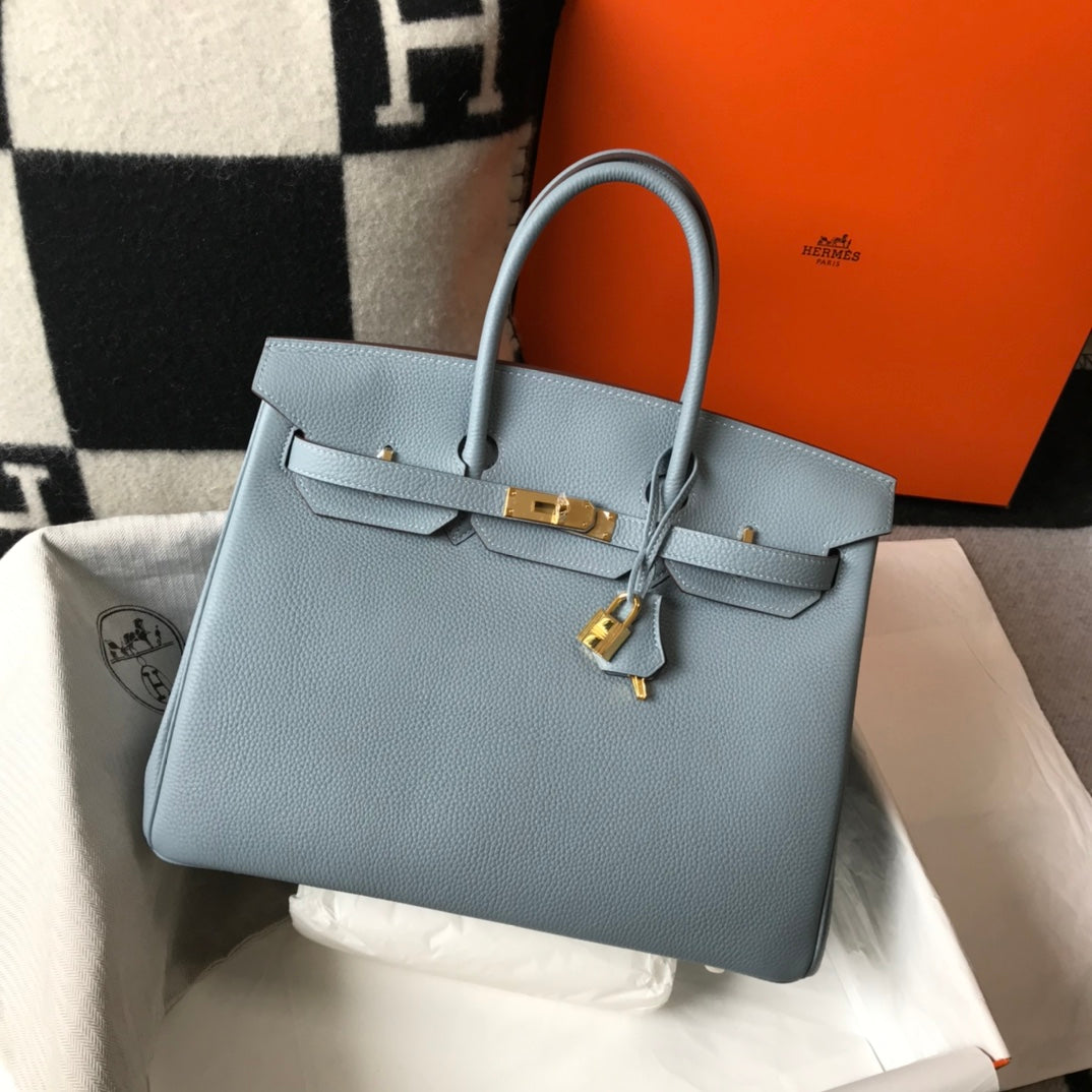 Hermes Birkin 35Cm Sky Blue Togo Leather Gold Hardware