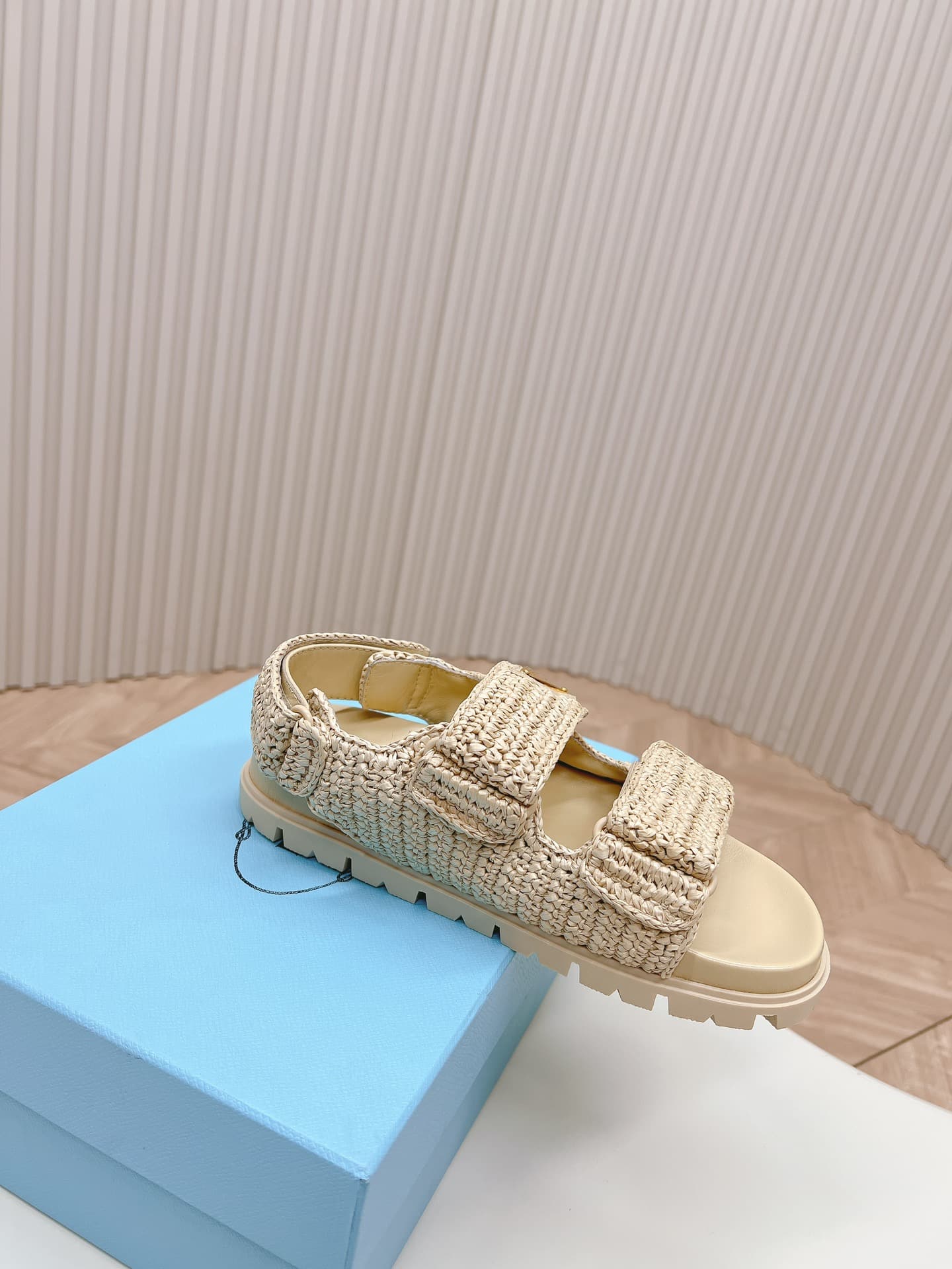 Prada Monolith Crochet Raffia Effect Sandals In Neutrals